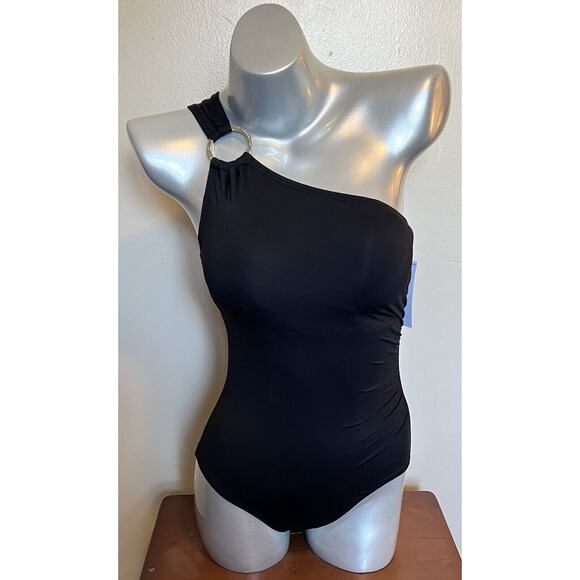 Michael Kors One Piece Swimsuit Size 6 Black Underwire One Shoulder Womens NEW - Picture 4 of 11
